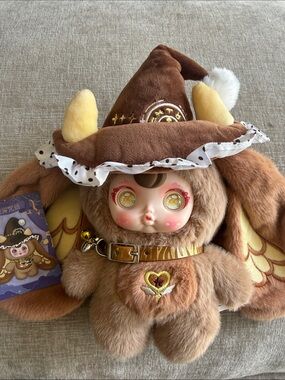 Plush Fantasy bunny Doll in Brown - Soft Winged Companion /card